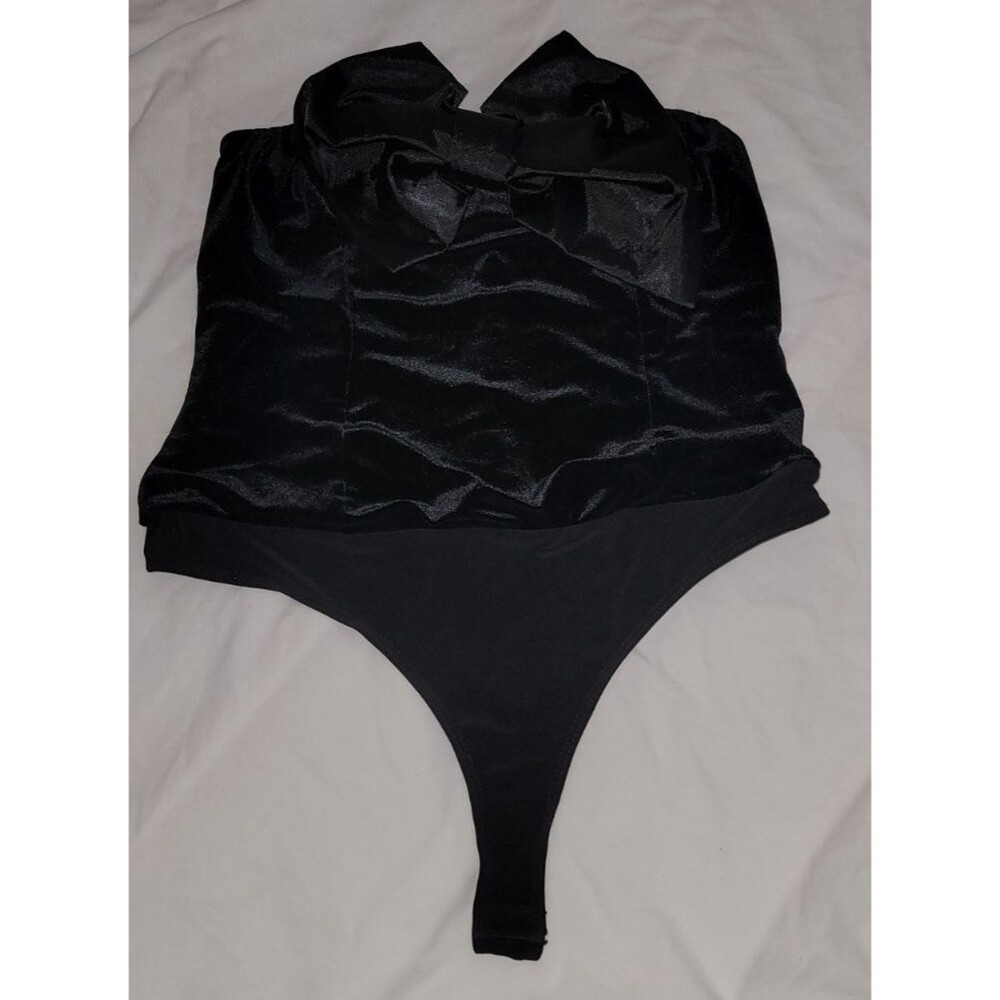 Express Women’s Large Black Velvet Bow Front Strapless Bodysuit Night Out Club